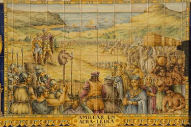 Alcoba con representación en azulejos de Alicante, Plaza de España, Sevilla, España